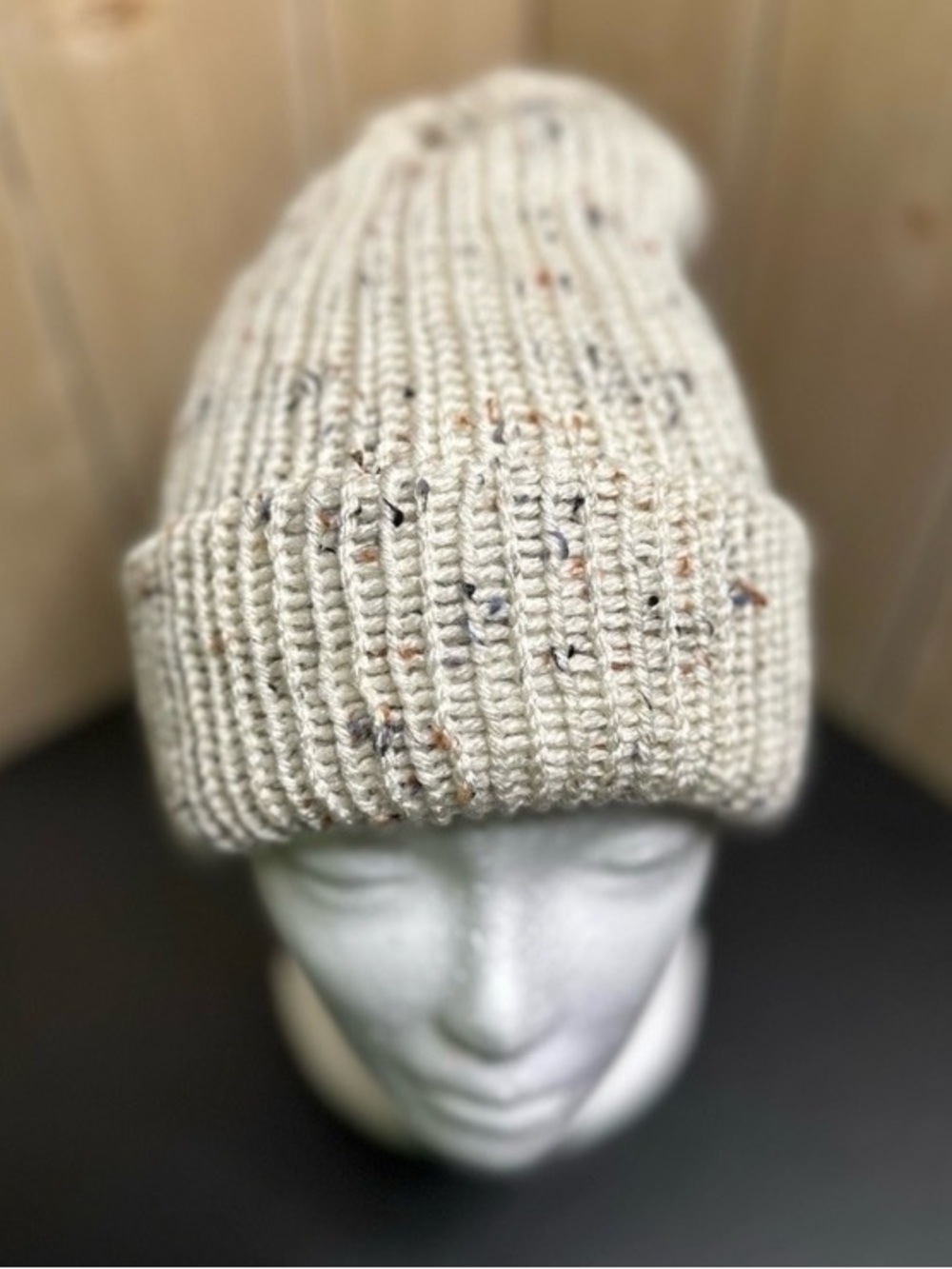 Chunky Speckled Knit Beanie - Cream
